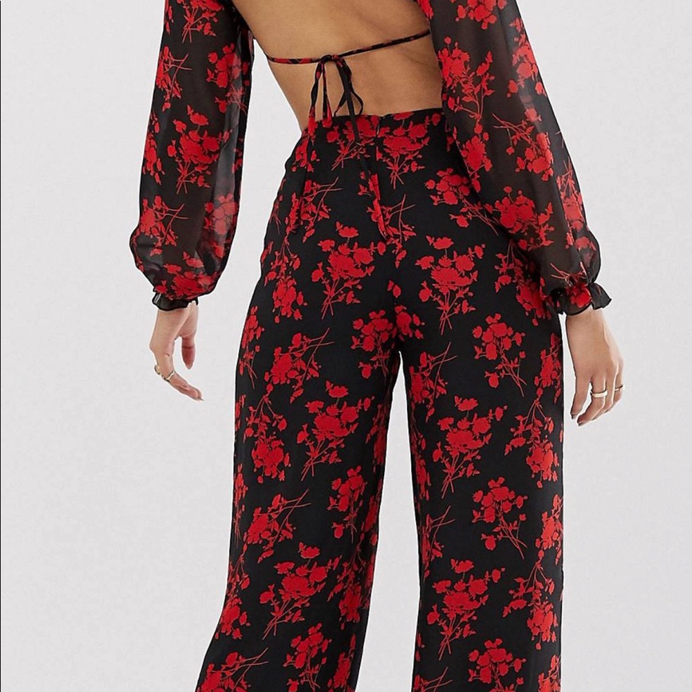 COPY - Floral frill open back jumpsuit